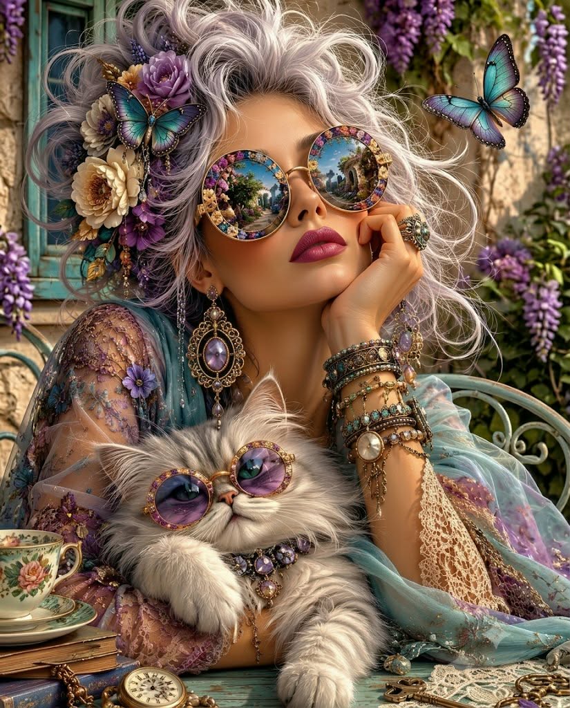 Boho Queen & Her Cat Metal Print 8x12