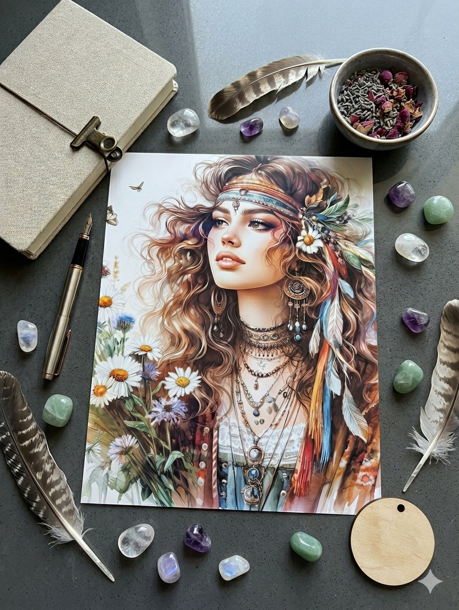 Wildflower Wanderer – Premium Boho Art Print