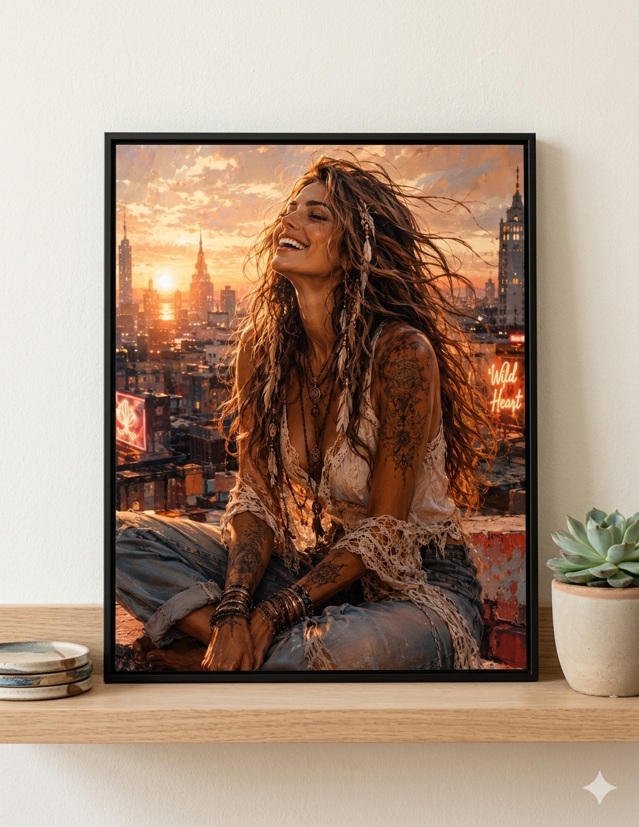 Wild Heart Boho Metal Print – Limited Edition Urban Sunset Wall Art
