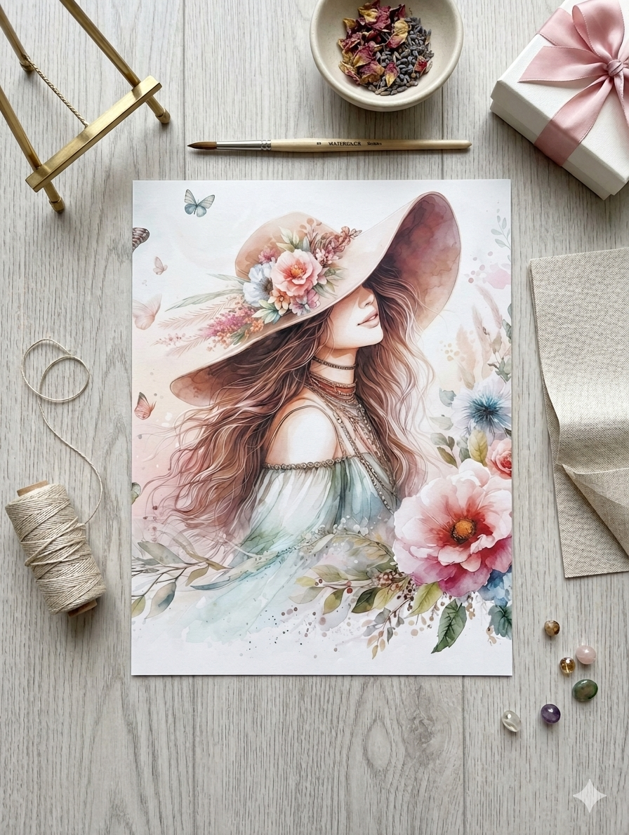 Vintage Garden Muse – Soft Watercolor Art Print