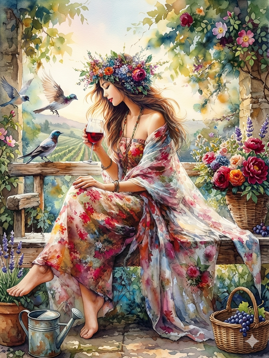 Whimsical Vineyard Serenity – Watercolor Art Print
