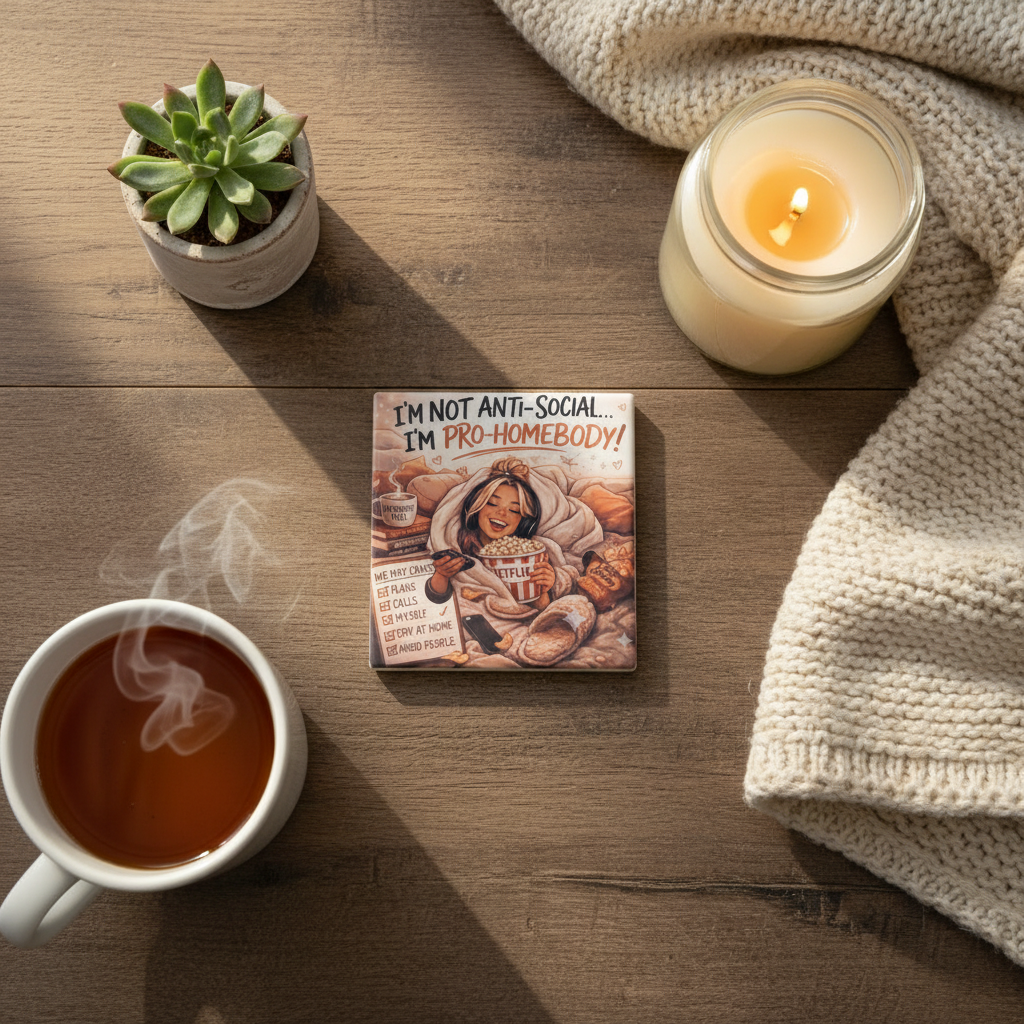 I'm Not Anti-Social, I'm Pro-Homebody | Funny Ceramic Tile Coaster