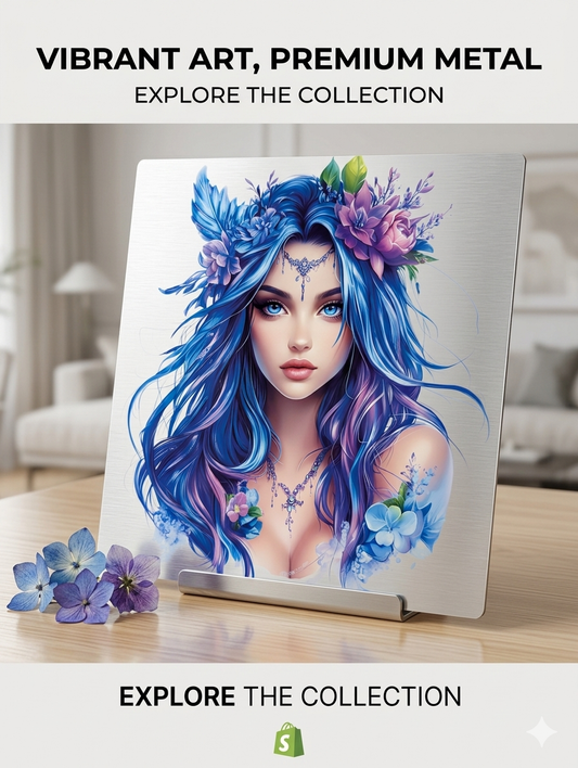 Water Nymph & Hydrangea – Premium 8x8 Metal Art Print
