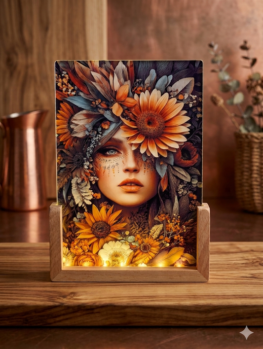 Beautiful Boho Sunflower Goddess Glass Glowing Night Light - Handcrafted Home Decor
